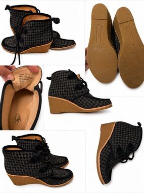 Bass Black Houndstooth Wedge Booties